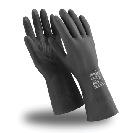 (SAM) Перчатки неопреновые MANIPULA ХИМОПРЕН, хлопчатобумажное напыление, К80/Щ50, размер 9-9,5 (L), черные, CG-973