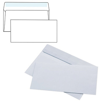 Конверт Е65 110*220мм чистый, прямой клапан, отрывная лента, внутренняя запечатка 1шт