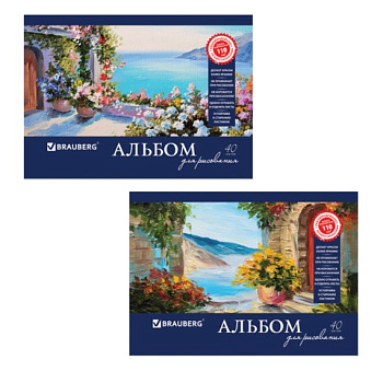 Альбом для рисования А4 40л, гребень BRAUBERG Пейзаж с цветами, ассорти