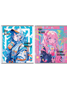 Тетрадь А5 48л клетка, цветная спираль PROF-PRESS Аниме девушка с напитком, ассорти