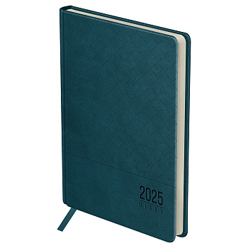 Ежедневник 2025 А5 BG Pattern. Dark teal, под кожу, бирюзовый 176л
