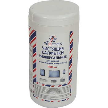 Салфетки чистящие в тубе 100шт, для экранов любых типов и пластика ATTOMEX