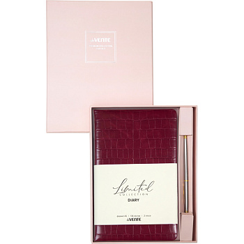 НАБОР ПОДАРОЧНЫЙ Ежедневник недатированный А5 + шариковая ручка, deVENTE Barbara, под кожу, бордовый 136л