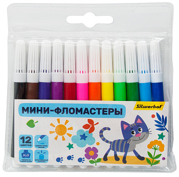 Фломастеры-МИНИ 12 цветов SILWERHOF Веселые друзья, вентилируемый колпачок