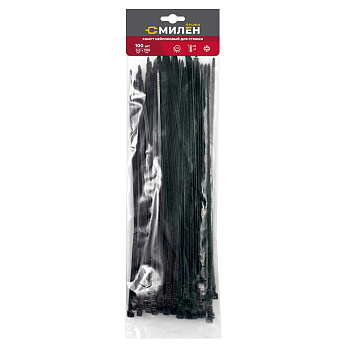 Хомуты (стяжки) нейлоновые, 3,6*200мм черные, 100шт МИЛЕН