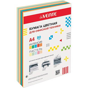 Набор цветной бумаги А4 80г/м2, 5 ярких цветов/5 пастельных цветов (Deep Rainbow), 250л deVENTE