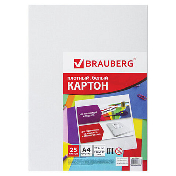 Картон белый А4 25л мелованный BRAUBERG