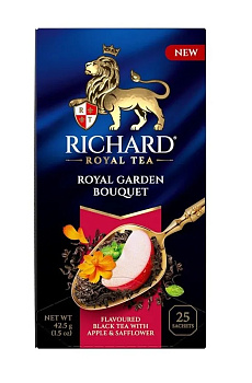 Чай пакетированный RICHARD Royal Garden Bouquet, черный с лепестками сафлора, яблоком и мятой 25п*1,7г
