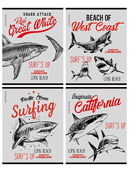 Тетрадь А5 96л клетка, скоба REMIX Акула в графике, ассорти