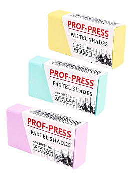 Ластик для чернографитных карандашей 40*20*10мм PROF-PRESS Pastel Shades, ассорти