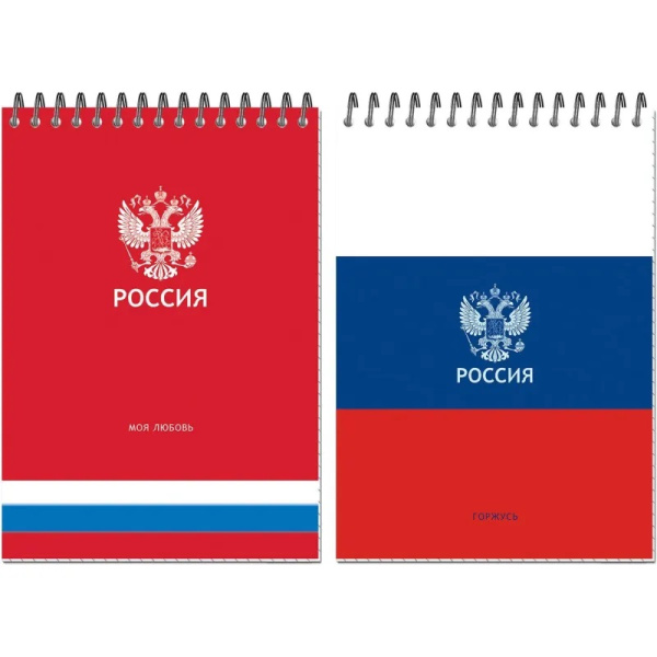 Блокнот А5 50л клетка, гребень Россия, ассорти