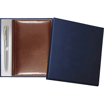 НАБОР ПОДАРОЧНЫЙ Ежедневник 2026 А5 + шариковая ручка, ATTOMEX Visa, под кожу, термо тиснение, коричневый 168л