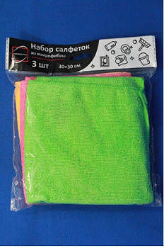 Салфетки хозяйственные 30*30см, микрофибра 3шт