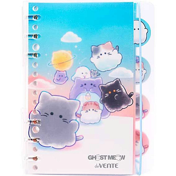Блокнот B6 (126*176мм), 40л, на кольцах, линия, обложка пластиковая, deVENTE Ghost Meow, с 4-мя разделителями