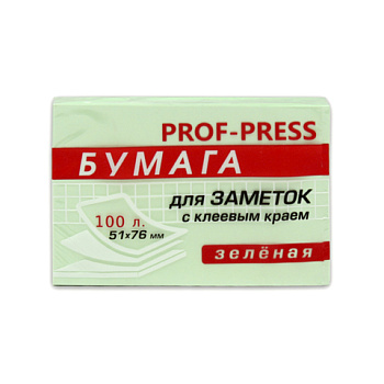 Блок самоклеящийся (стикеры) 51*76мм, 100л, пастельный, зеленый PROF-PRESS
