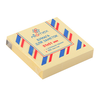 Блок самоклеящийся (стикеры) 51*51мм, 100л, пастельный, желтый ATTOMEX