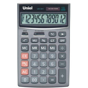 Калькулятор 12 разрядов Uniel UD-341 170*110мм