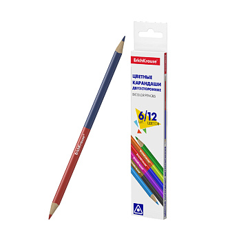 Карандаши цветные 12 цветов (6шт) ErichKrause Basic Bicolor ДВУСТОРОННИЕ, трехгранные