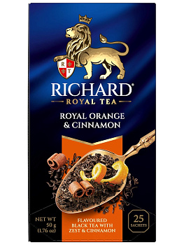 Чай пакетированный RICHARD Royal Orange & Cinnamon, черный с апельсином и корицей, 25п*2г