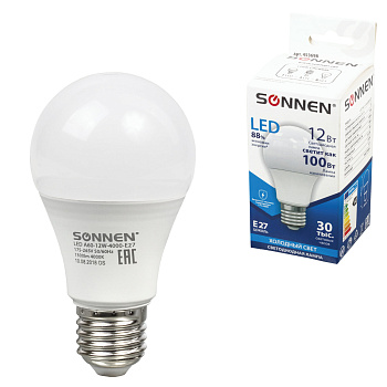 Лампа светодиодная SONNEN 12(100)Вт цоколь Е27, грушевидная, нейтральный белый свет